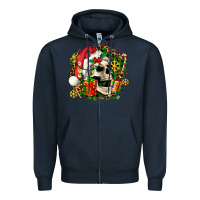 Navy christmas skull and gift Zipper Hoodie - AdoDesignShop