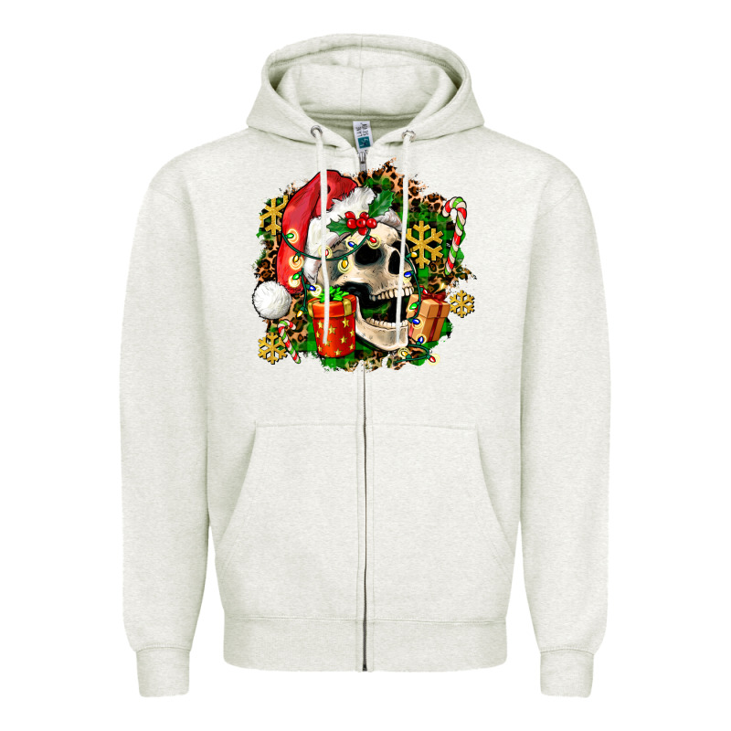Christmas Skull And Gift Zipper Hoodie by AdoDesignShop | Teevron