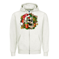Oatmeal Heather christmas skull and gift Zipper Hoodie - AdoDesignShop