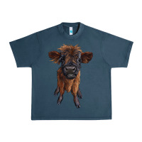 Midnight Navy highland cow calf Urban Heavy Tee - RanaPortraitStore
