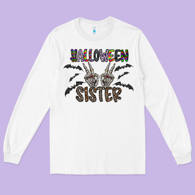Halloween Sister Long Sleeve Tee Designed By Cowhidedigitalart