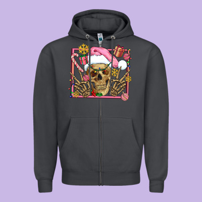 Pink Christmas Skeleton Zipper Hoodie Designed By Adodesignshop