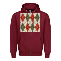 Burgundy christmas diamond plaid seamless pattern Zipper Hoodie - BundleAndBundleShop