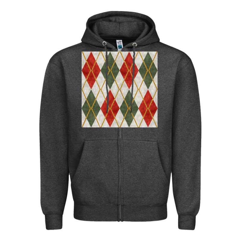 Christmas Diamond Plaid Seamless Pattern Zipper Hoodie by BundleAndBundleShop | Teevron