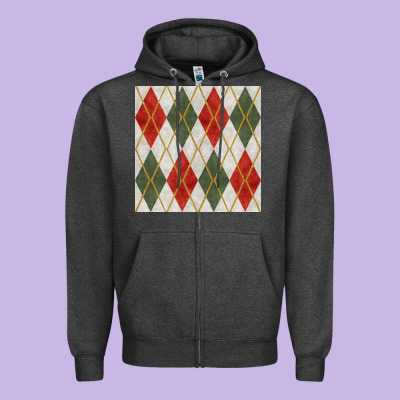 Christmas Diamond Plaid Seamless Pattern Zipper Hoodie Designed By Bundleandbundleshop