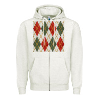 Oatmeal Heather christmas diamond plaid seamless pattern Zipper Hoodie - BundleAndBundleShop