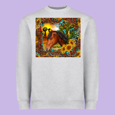 Heavyweight Sweatshirt western horse and sunflower