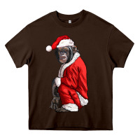 Chocolate Brown Chimpanzee With Santa Clothes Heavy Core Tee - LillyAllenDesigns