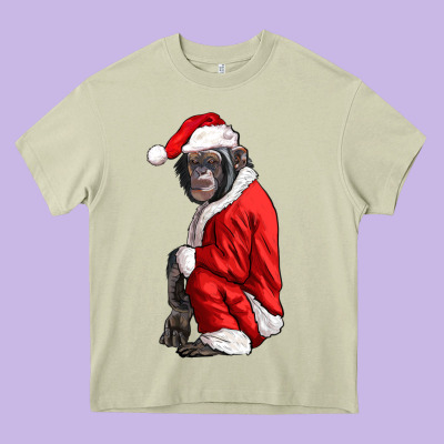 Chimpanzee With Santa Clothes Heavy Core Tee Designed By Lillyallendesigns