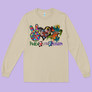 Peace Love Autism Long Sleeve Tee Designed By Sublimationcraftshop
