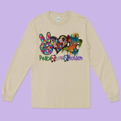 Peace Love Autism Long Sleeve Tee Designed By Sublimationcraftshop
