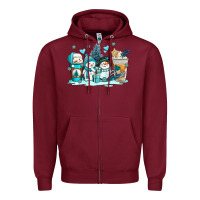 Burgundy winter snowman coffee cups Zipper Hoodie - AdoDesignShop
