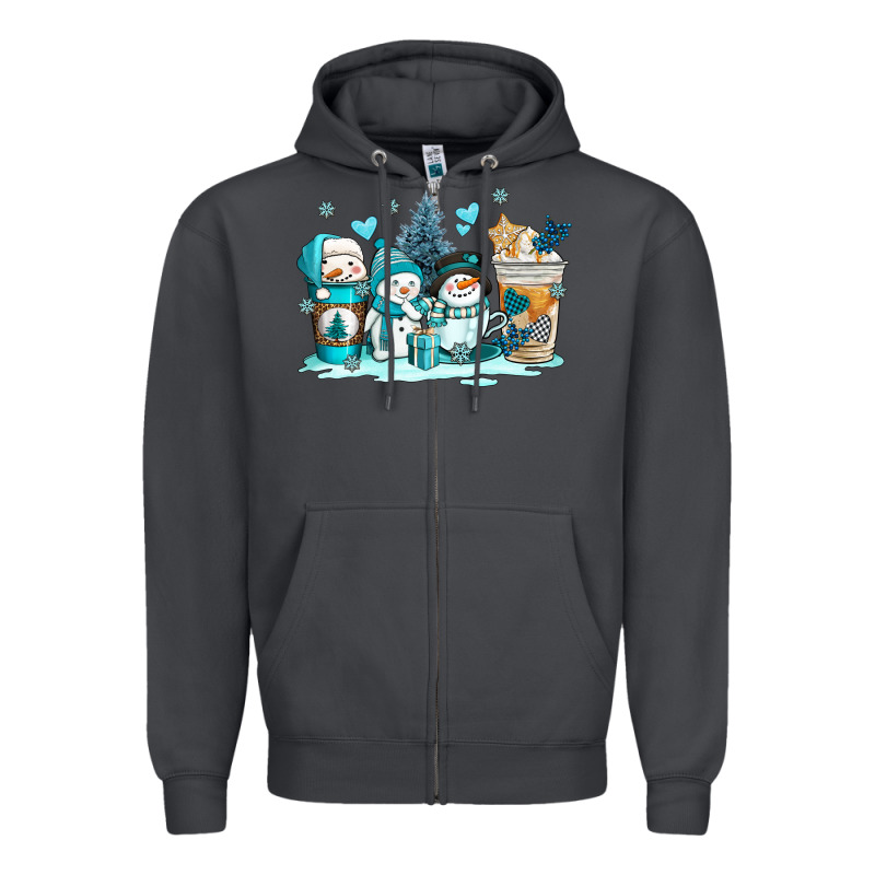 Winter Snowman Coffee Cups Zipper Hoodie by AdoDesignShop | Teevron