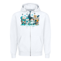 White winter snowman coffee cups Zipper Hoodie - AdoDesignShop