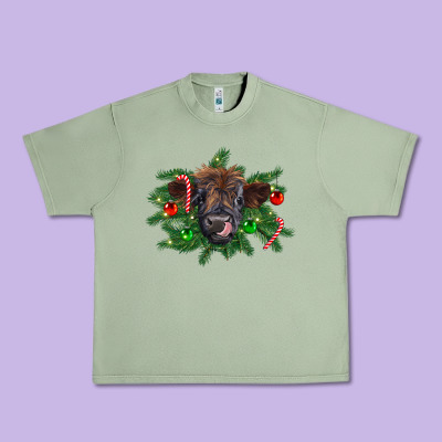 Christmas Highland Calf Urban Heavy Tee Designed By Ranaportraitstore