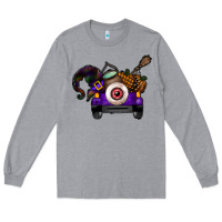 Heather Grey Halloween Truck Long Sleeve Tee - CowhideDigitalArt