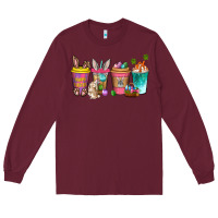 Burgundy Easter coffee drinks Easter Day Long Sleeve Tee - Neo Western