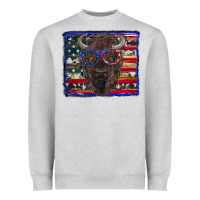 Heather Grey bison with american flag Heavyweight Sweatshirt - RanaPortraitStore
