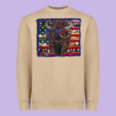 Heavyweight Sweatshirt bison with american flag