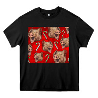Black Yorkshire Pig And Candy Cane Heavy Core Tee - LillyAllenDesigns