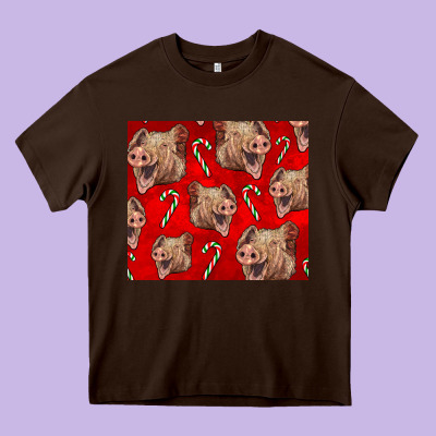 Yorkshire Pig And Candy Cane Heavy Core Tee Designed By Lillyallendesigns