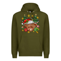 Army Green Christmas highland cow Premium Hoodie - MaliasSmallBusiness