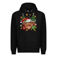 Black Christmas highland cow Premium Hoodie - MaliasSmallBusiness