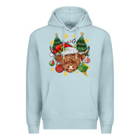 Blue Mist Christmas highland cow Premium Hoodie - MaliasSmallBusiness
