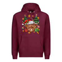 Burgundy Christmas highland cow Premium Hoodie - MaliasSmallBusiness