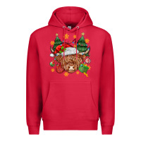 Cardinal Christmas highland cow Premium Hoodie - MaliasSmallBusiness