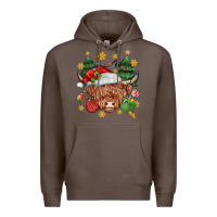 Coffee Christmas highland cow Premium Hoodie - MaliasSmallBusiness