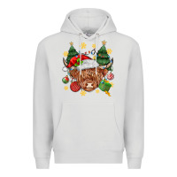Dove Grey Christmas highland cow Premium Hoodie - MaliasSmallBusiness