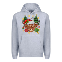 Heather Grey Christmas highland cow Premium Hoodie - MaliasSmallBusiness