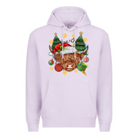 Lilac Christmas highland cow Premium Hoodie - MaliasSmallBusiness