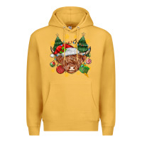 Mustard Christmas highland cow Premium Hoodie - MaliasSmallBusiness