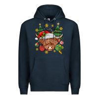 Navy Christmas highland cow Premium Hoodie - MaliasSmallBusiness