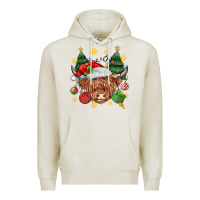 Oatmeal Heather Christmas highland cow Premium Hoodie - MaliasSmallBusiness