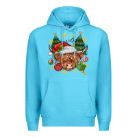 Ocean Blue Christmas highland cow Premium Hoodie - MaliasSmallBusiness