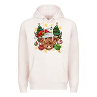 Pale Pink Christmas highland cow Premium Hoodie - MaliasSmallBusiness