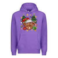 Purple Christmas highland cow Premium Hoodie - MaliasSmallBusiness