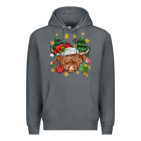 Rock Christmas highland cow Premium Hoodie - MaliasSmallBusiness