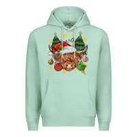 Seafoam Christmas highland cow Premium Hoodie - MaliasSmallBusiness