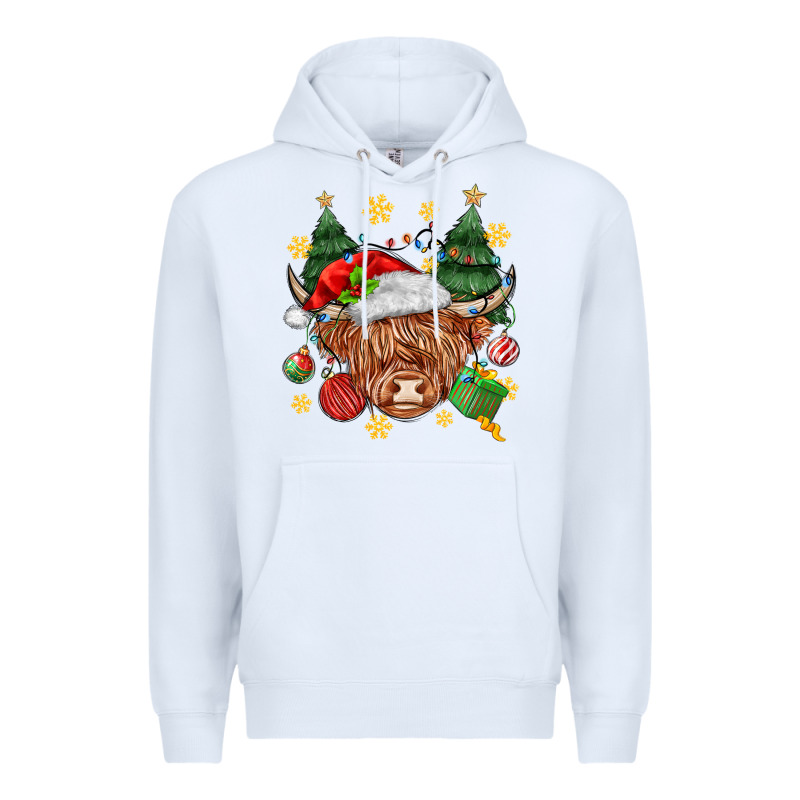 Christmas Highland Cow Premium Hoodie by MaliasSmallBusiness | Teevron