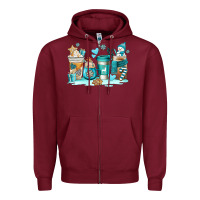 Burgundy winter coffe cups Zipper Hoodie - AdoDesignShop