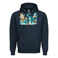 Navy winter coffe cups Zipper Hoodie - AdoDesignShop