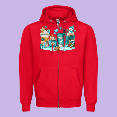 Winter Coffe Cups Zipper Hoodie Designed By Adodesignshop