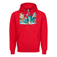 Red winter coffe cups Zipper Hoodie - AdoDesignShop