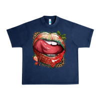 Navy strawberry lips with leopard Urban Heavy Tee - texasbilliewilder