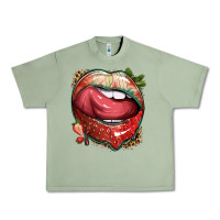 Oil Green strawberry lips with leopard Urban Heavy Tee - texasbilliewilder