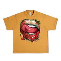 Peanut Butter strawberry lips with leopard Urban Heavy Tee - texasbilliewilder